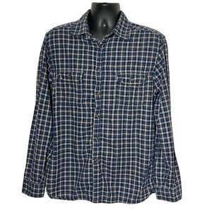 Goodfellow & Co. Plaid Men's Button Down Long Sleeve Shirt Size Large Blue/Tan